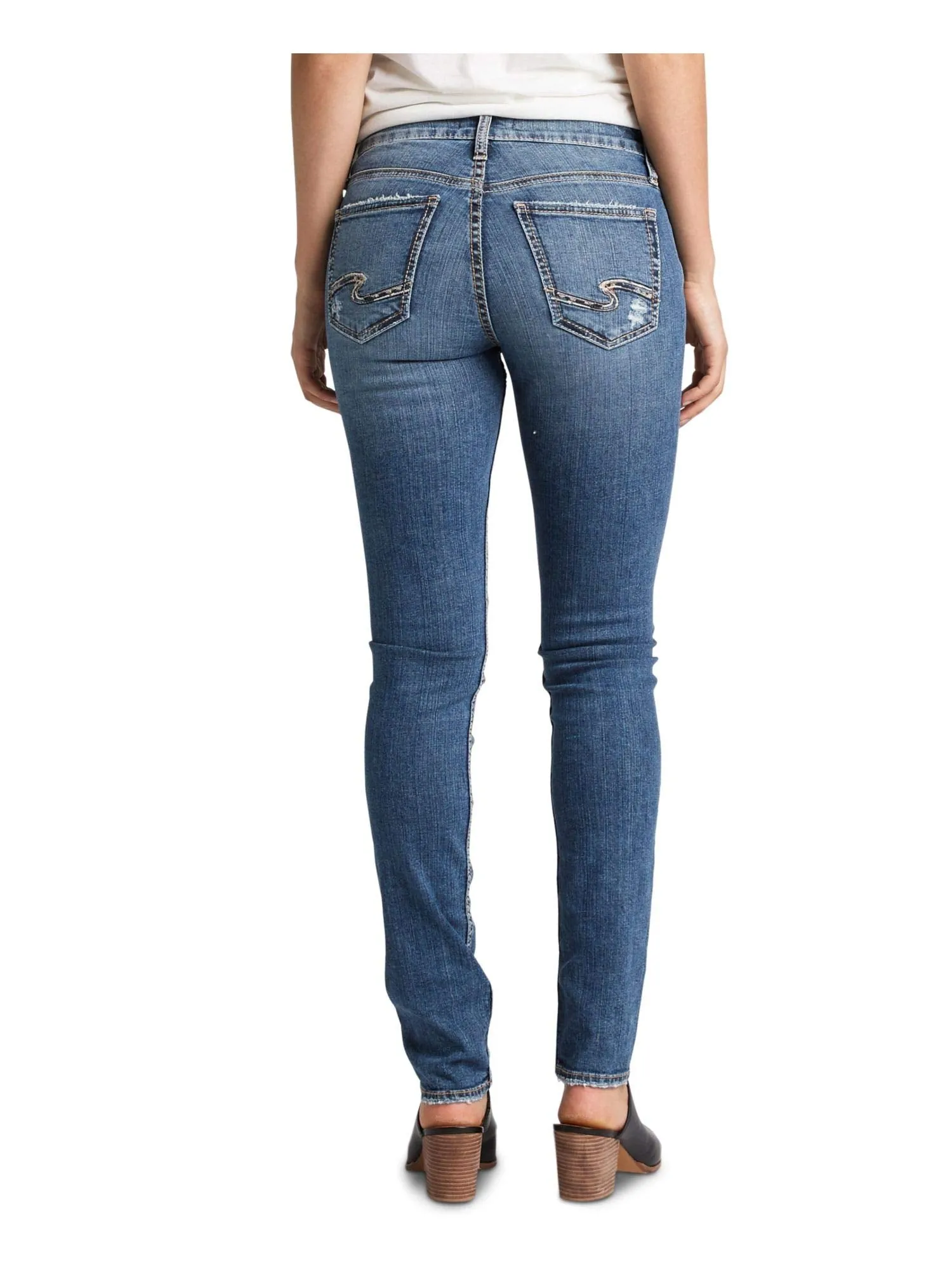 Silver Women's Avery Distressed Indigo 30/29 Curvy High Rise Slim Leg Jeans