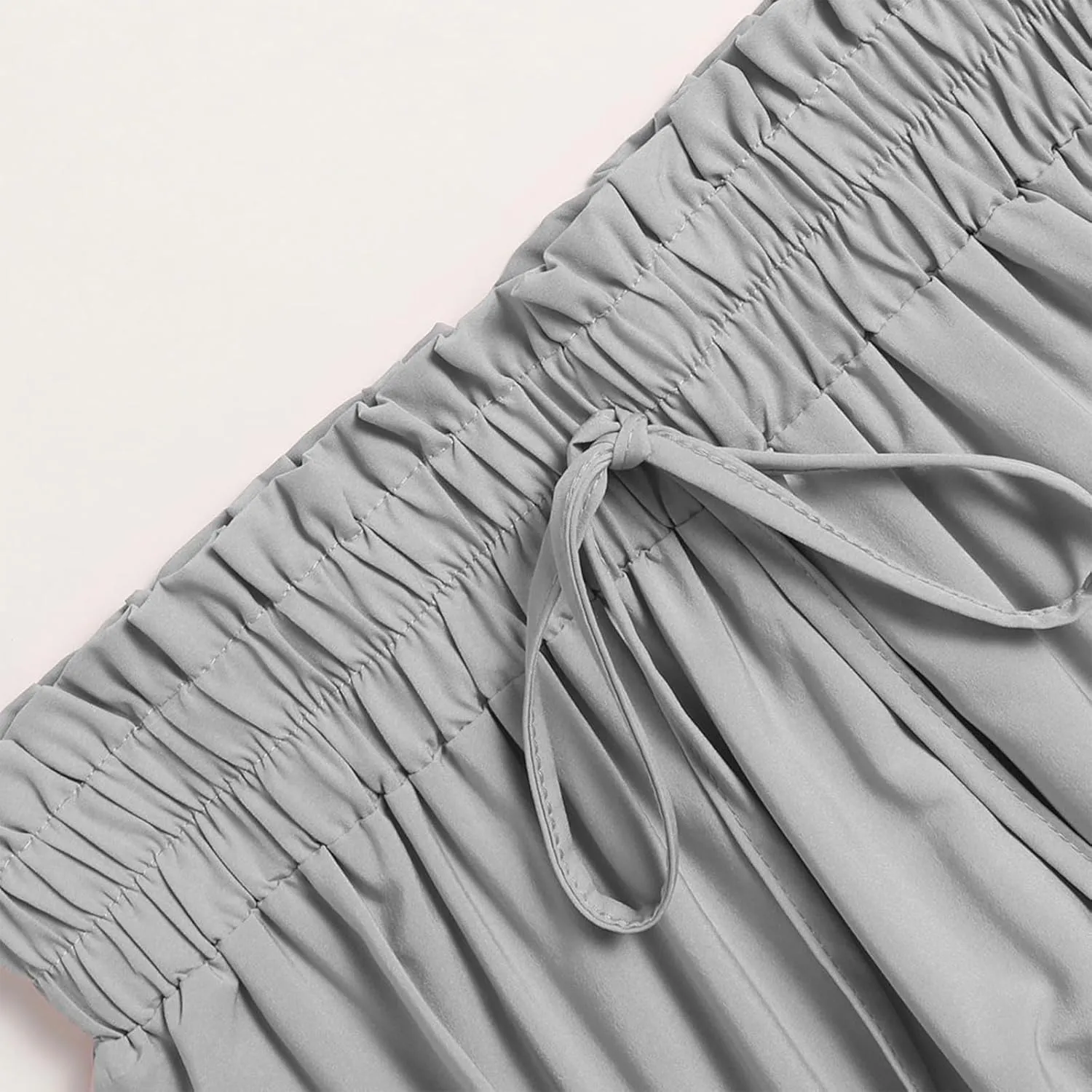 Skirts for Women Summer Drawstring High Waist Midi Skirt Loose Aline Solid Color Tiered Ruffle Knee Length Skirt