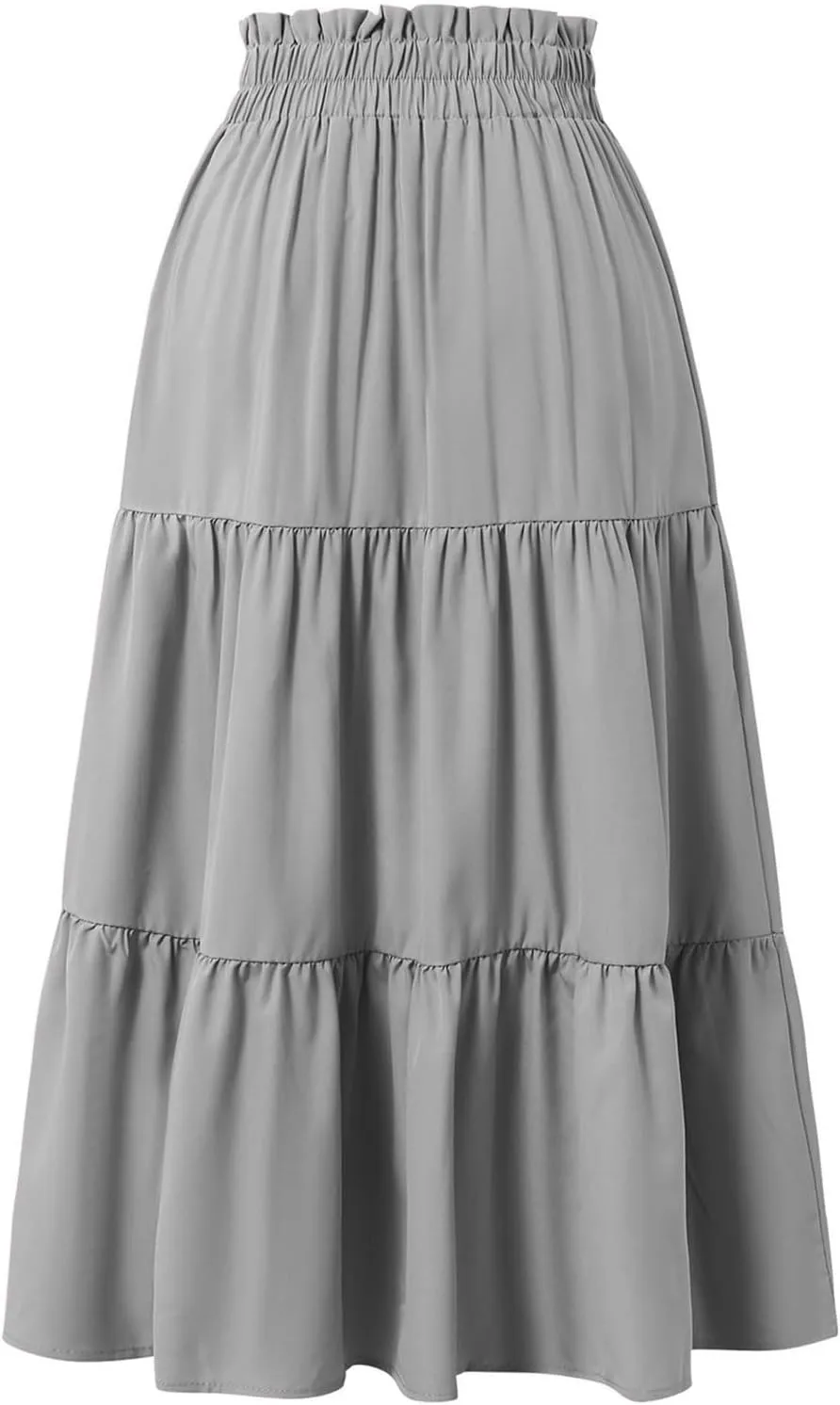 Skirts for Women Summer Drawstring High Waist Midi Skirt Loose Aline Solid Color Tiered Ruffle Knee Length Skirt