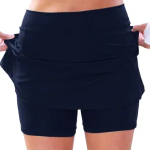 Skorts for Women Lightweight High Waisted Solid Color Athletic Tennis Golf Skirts Summer Yoga Culottes with Pocket PrimeA5Navy, L