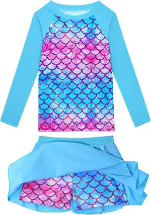 Snowheart Girls Rash Guard Swimsuit Set Long Sleeve Bathing Suit Two Piece 3-12 Years