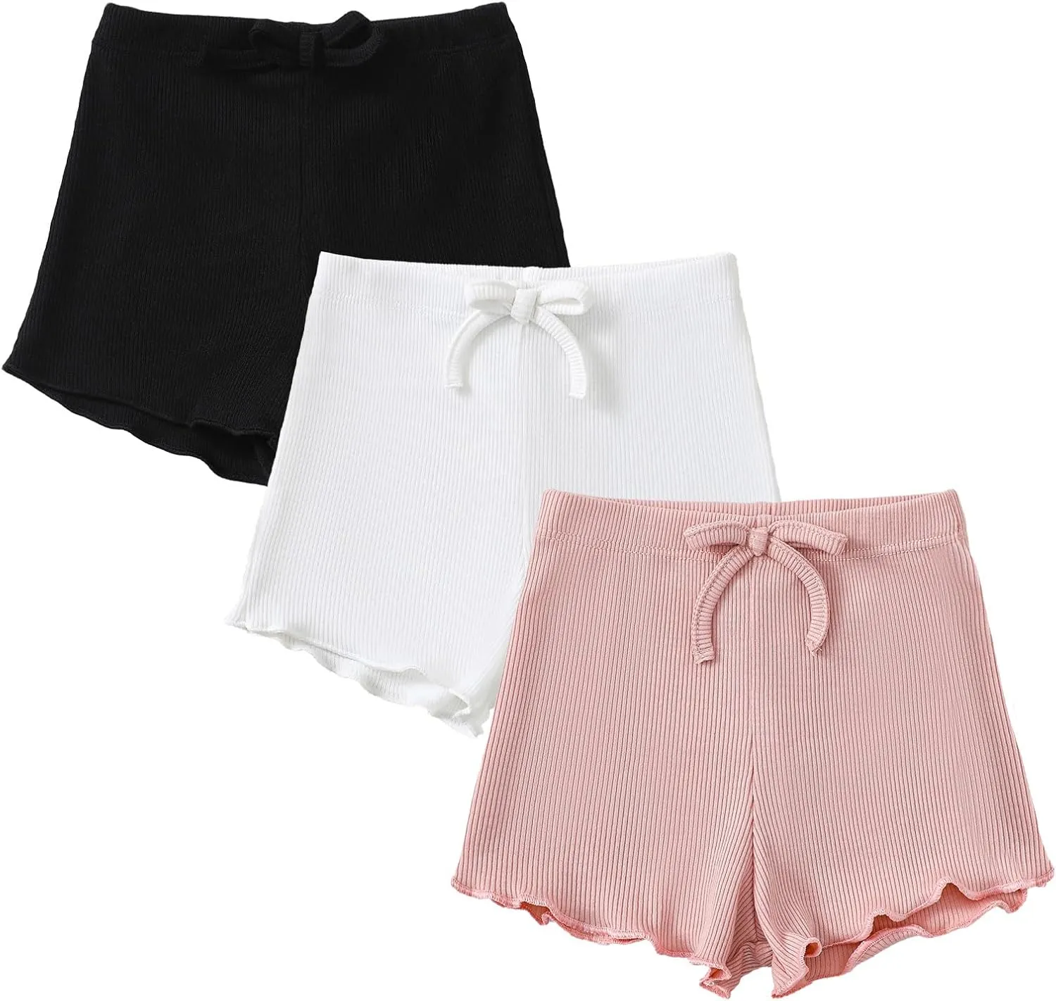 SOBOWO Toddler Girl Shorts Ribbed 3 Pack Baby Girls Solid Soft Elastic Waist Casual Playing Shorts Summer Short Pants