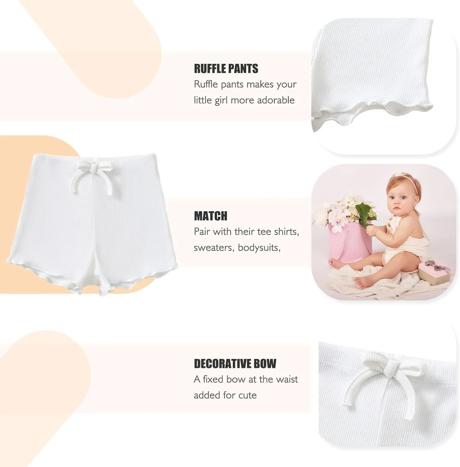 SOBOWO Toddler Girl Shorts Ribbed 3 Pack Baby Girls Solid Soft Elastic Waist Casual Playing Shorts Summer Short Pants
