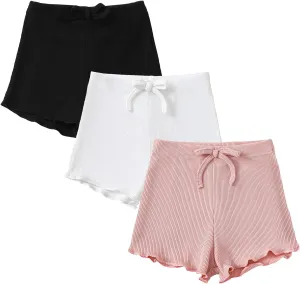 SOBOWO Toddler Girl Shorts Ribbed 3 Pack Baby Girls Solid Soft Elastic Waist Casual Playing Shorts Summer Short Pants