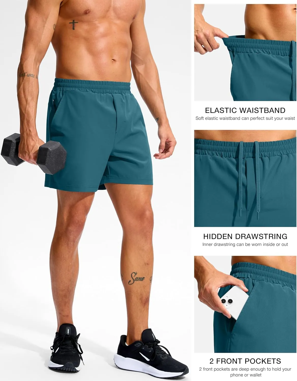 Soothfeel Men's Athletic Workout Shorts with Zipper Pocket 5"/7" Running Gym Shorts for Men Lightweight Quick Dry Tennis
