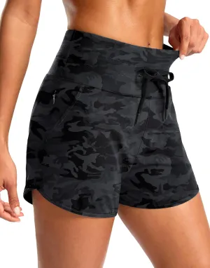 Soothfeel Women's Athletic Running Shorts with Zipper Pockets 3" High Waisted Workout Active Gym Shorts for Women with Liner