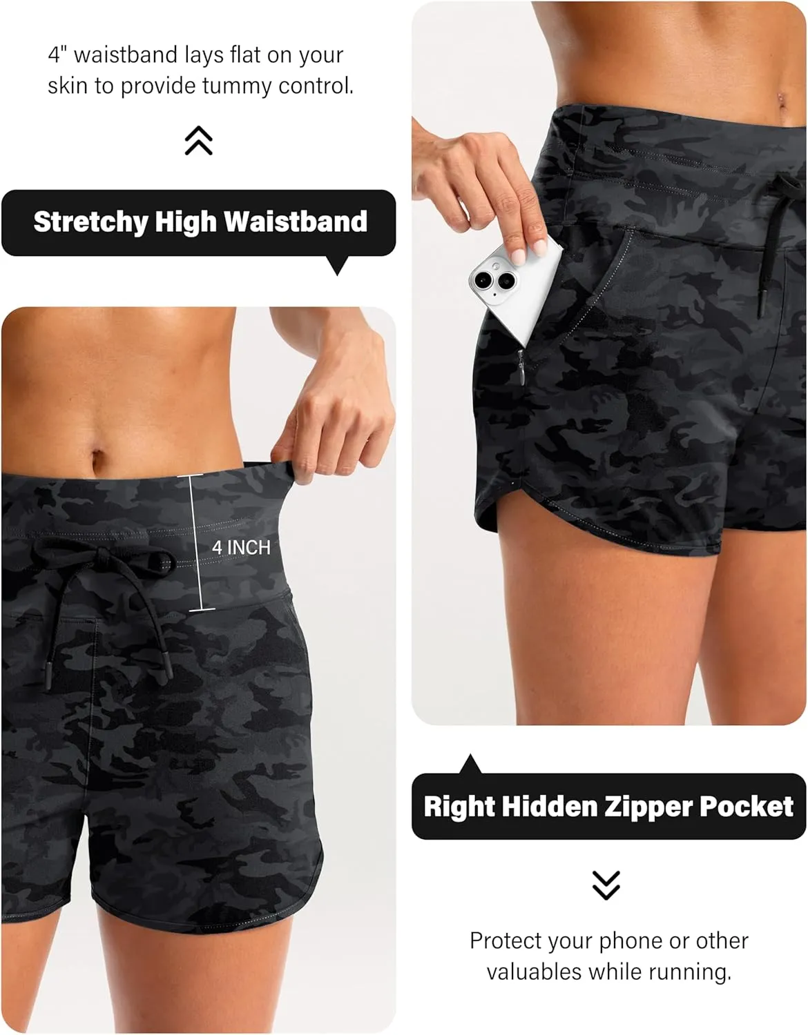Soothfeel Women's Athletic Running Shorts with Zipper Pockets 3" High Waisted Workout Active Gym Shorts for Women with Liner