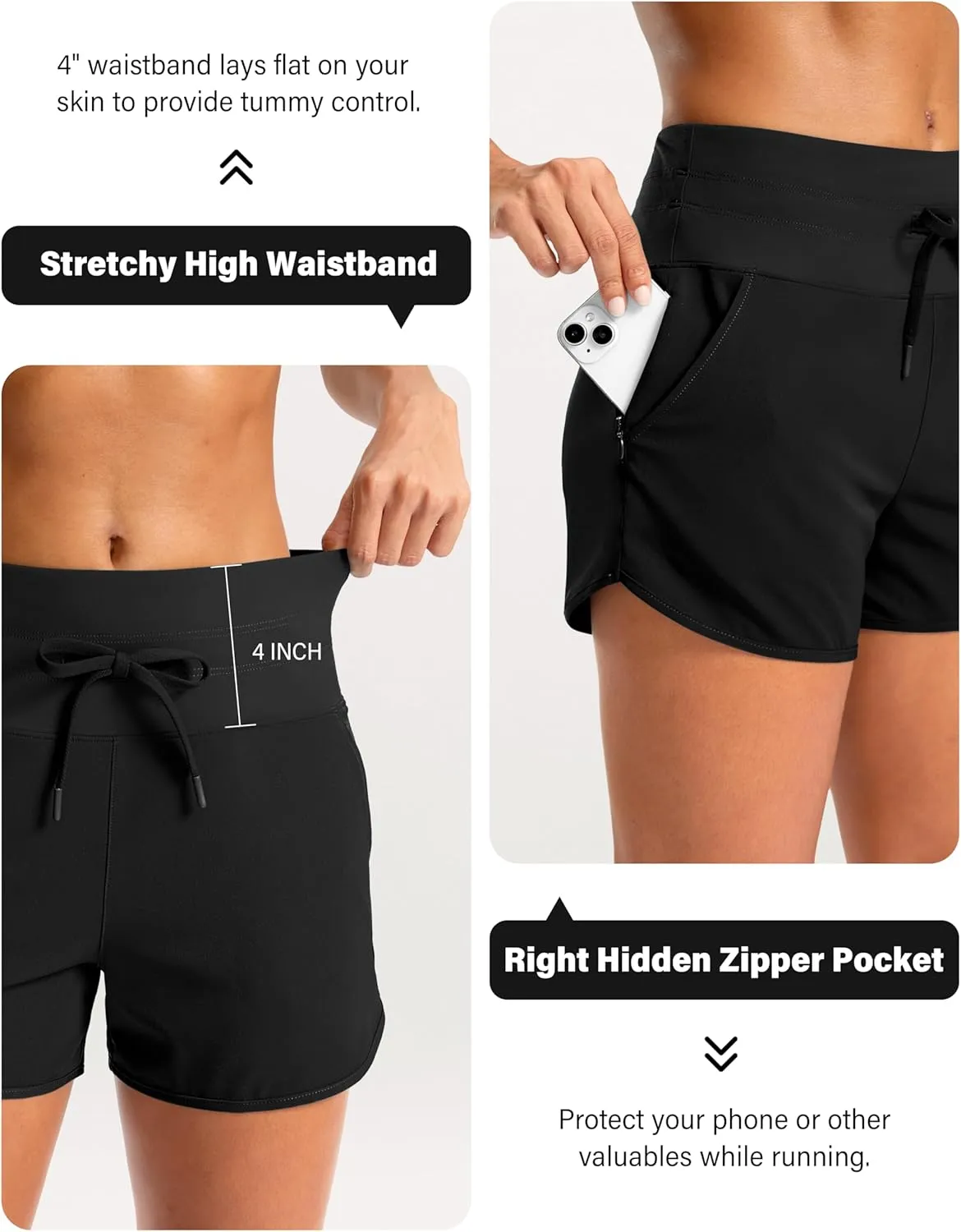Soothfeel Women's Athletic Running Shorts with Zipper Pockets 3" High Waisted Workout Active Gym Shorts for Women with Liner