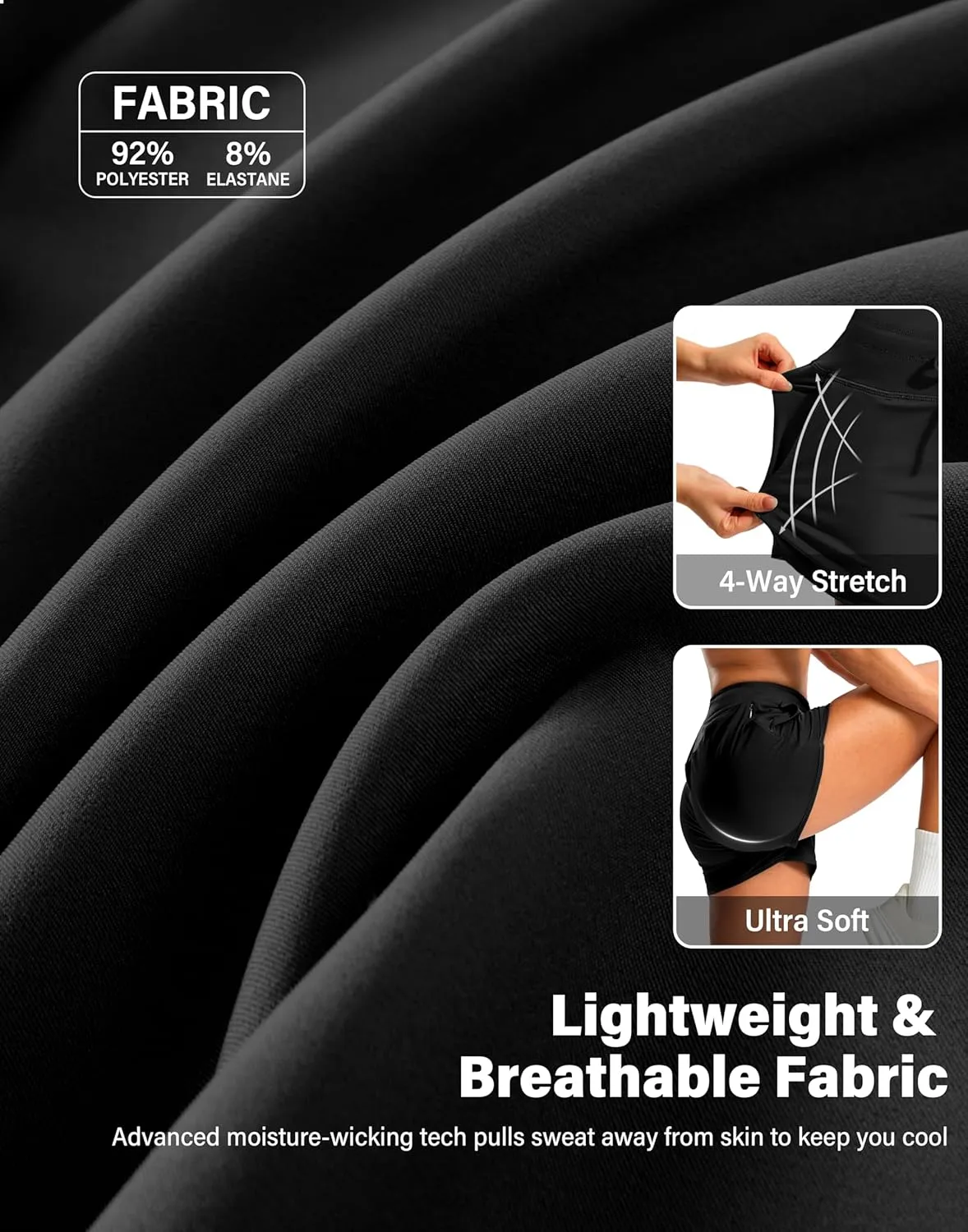 Soothfeel Women's Athletic Running Shorts with Zipper Pockets 3" High Waisted Workout Active Gym Shorts for Women with Liner