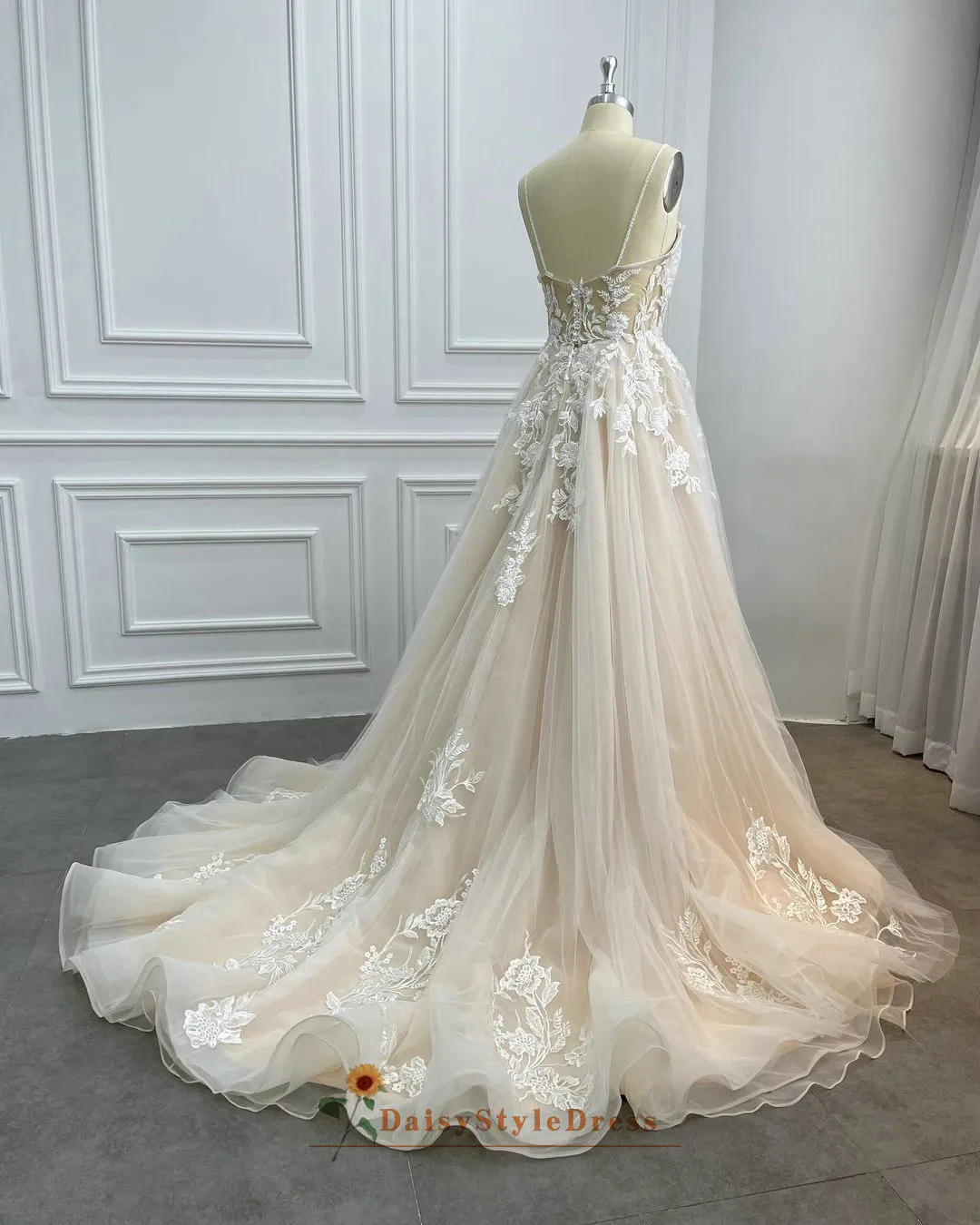 Spaghetti Straps Light Champagne Wedding Dress