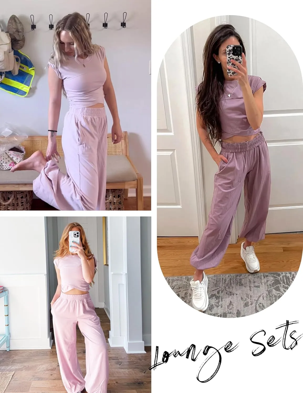 Springrain Womens Two Pieces Outfits Casual Lounge Sets Cropped Tops Sweatpants Tracksuit with Pockets
