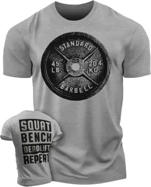 Squat Bench Deadlift Repeat Workout Shirts for Men Weight Plate Gym T-Shirt