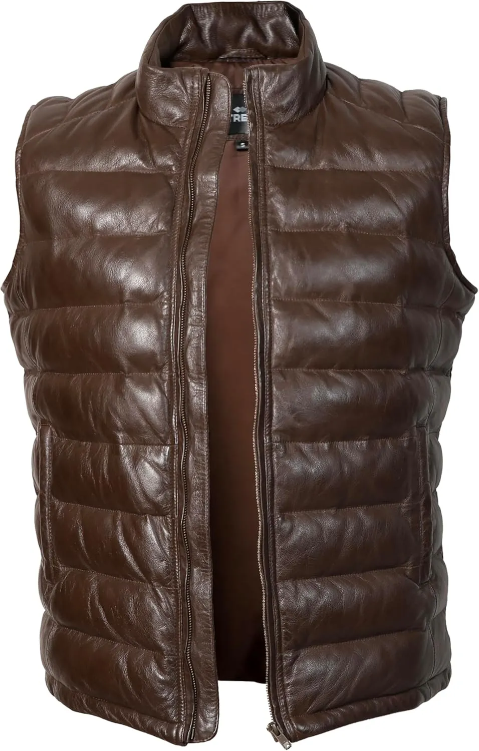 STREGA Puffer Vest Men Real Lambskin Leather Quilted Down Waistcoat Jacket - Outdoor Sleeveless Mens Vests