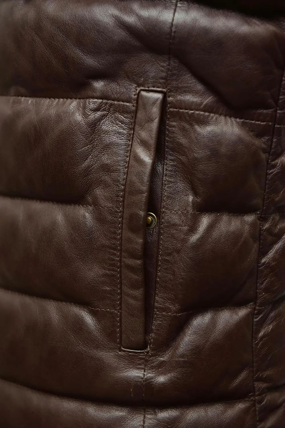 STREGA Puffer Vest Men Real Lambskin Leather Quilted Down Waistcoat Jacket - Outdoor Sleeveless Mens Vests