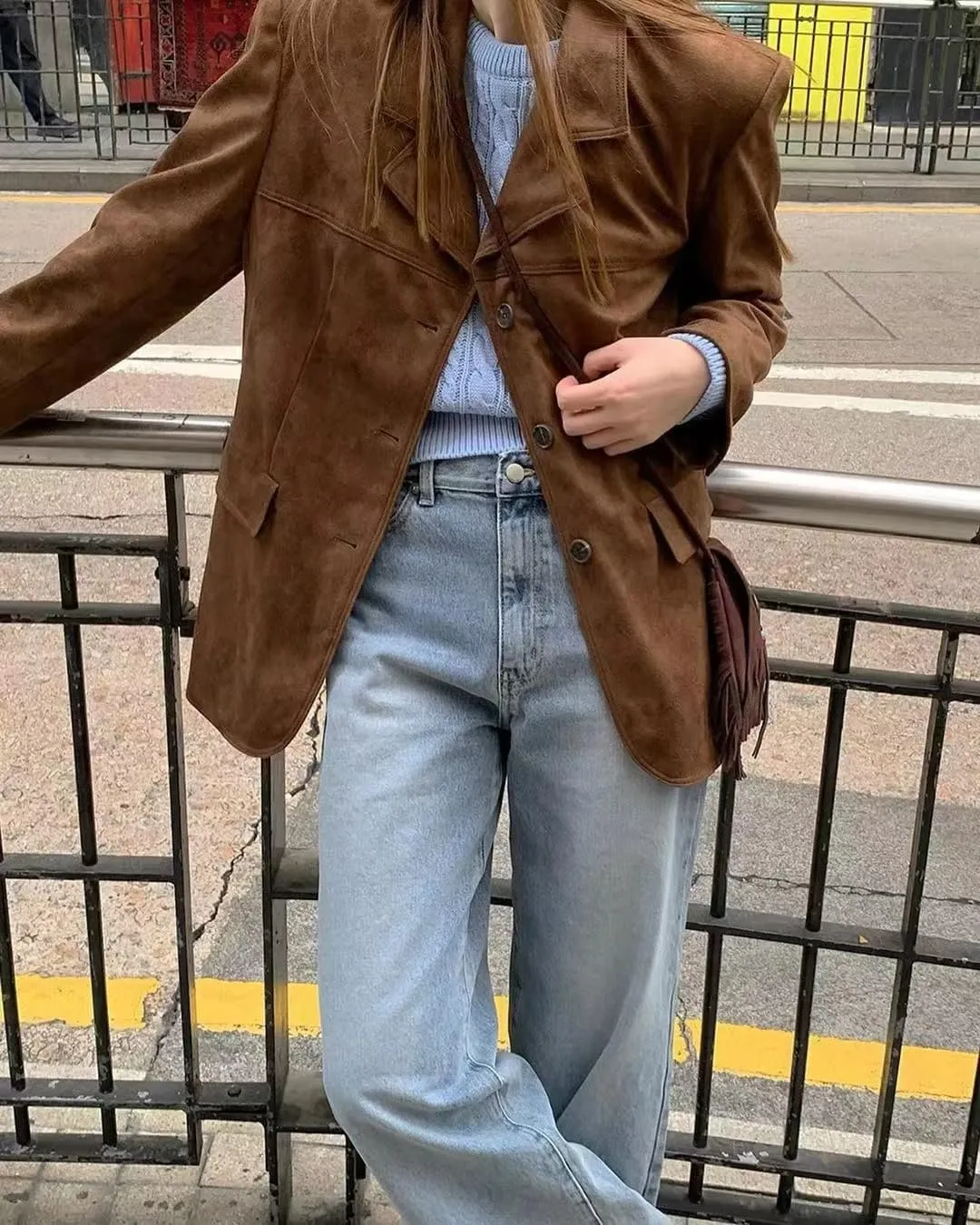 Suede Jacket Y2k Outerwear Brown Faux Leather Jacket Women Fall Fashion 2024 Trendy Old Money Oversized Blazers