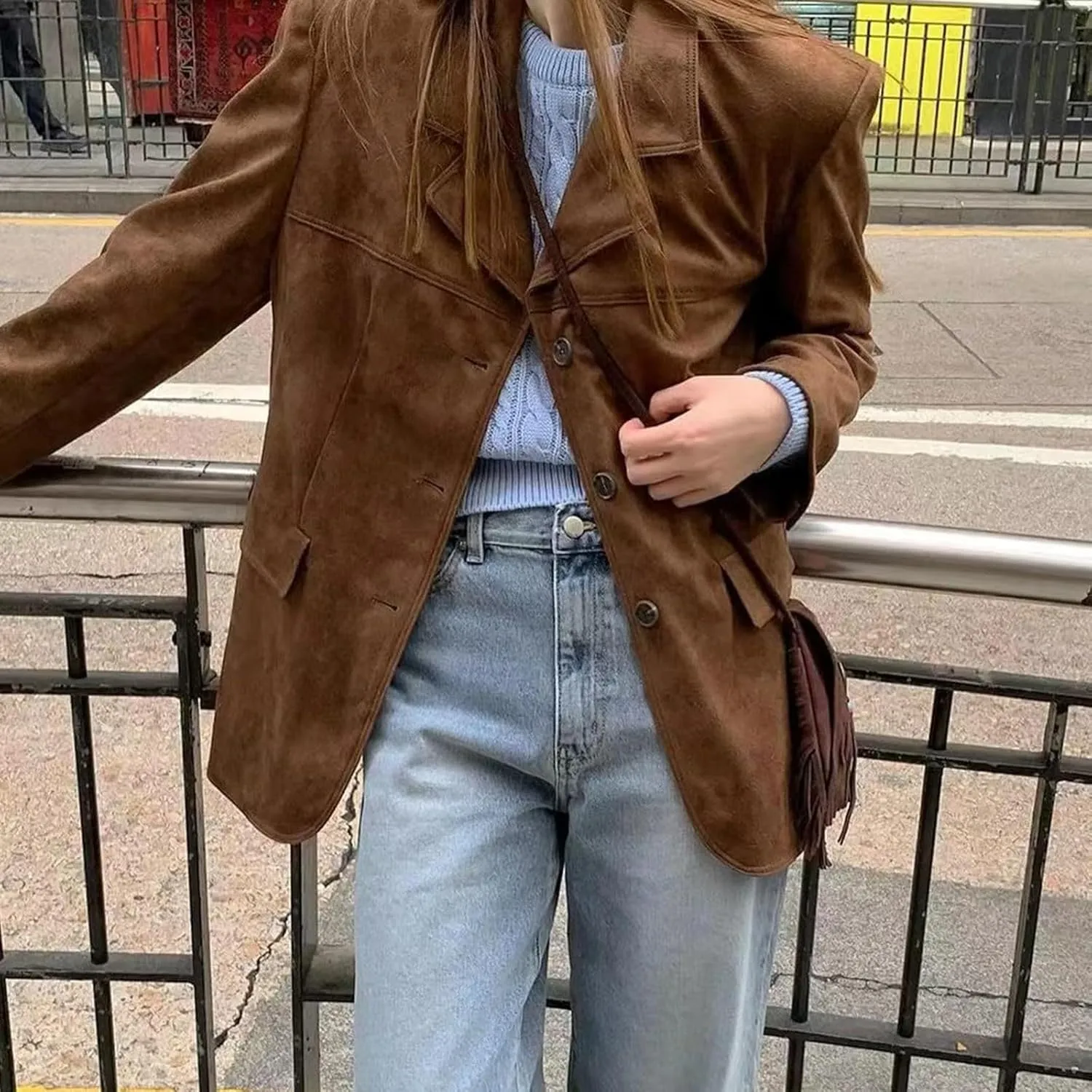 Suede Jackets for Women 2024 Brown Faux Leather Jacket Old Money Aesthetic Suede Blazer Y2K Outerwear Winter Coat