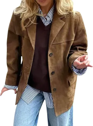 Suede Jackets for Women 2024 Brown Faux Leather Jacket Old Money Aesthetic Suede Blazer Y2K Outerwear Winter Coat