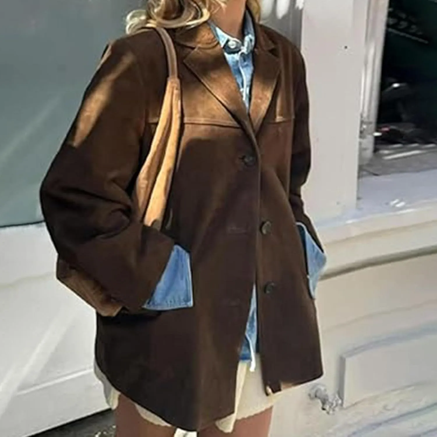 Suede Jackets for Women 2024 Brown Faux Leather Jacket Old Money Aesthetic Suede Blazer Y2K Outerwear Winter Coat