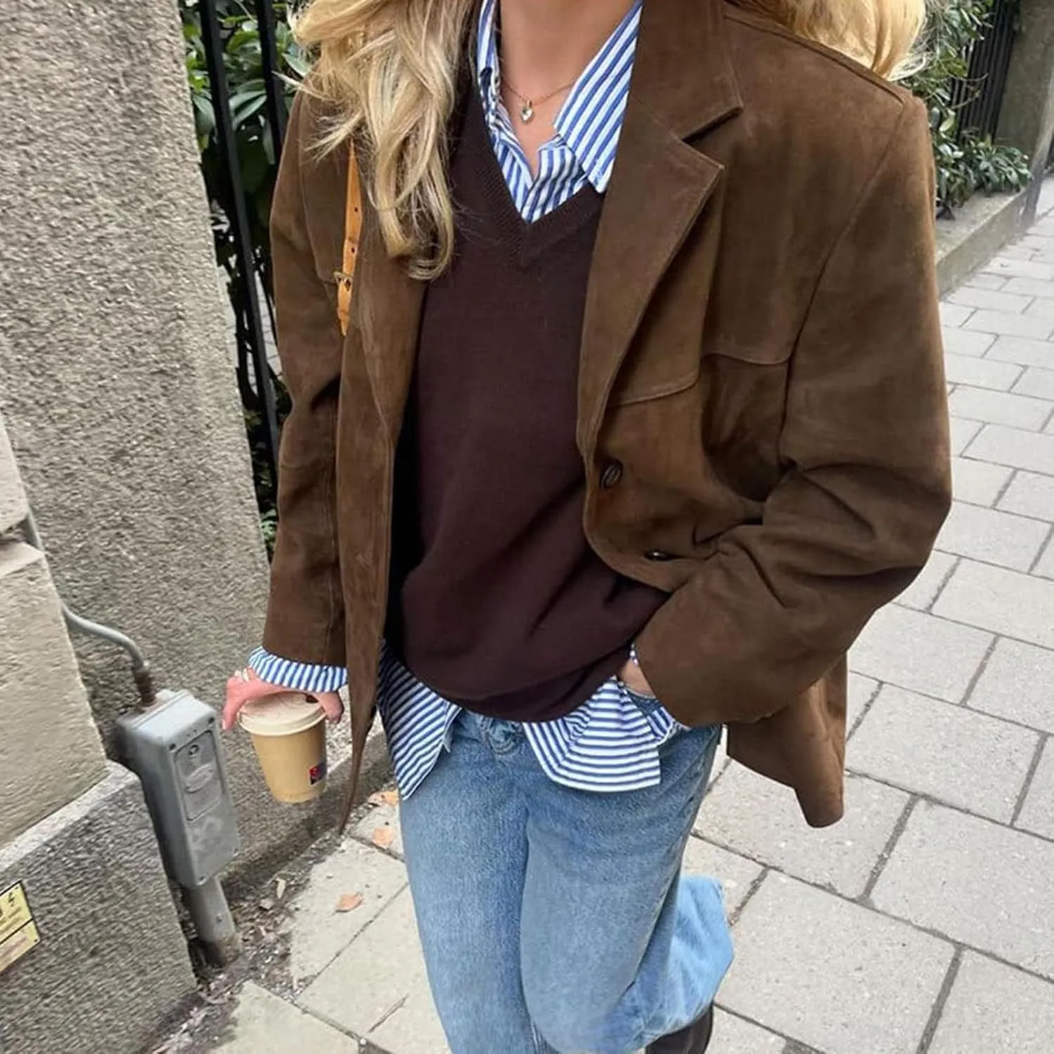 Suede Jackets for Women 2024 Brown Faux Leather Jacket Old Money Aesthetic Suede Blazer Y2K Outerwear Winter Coat