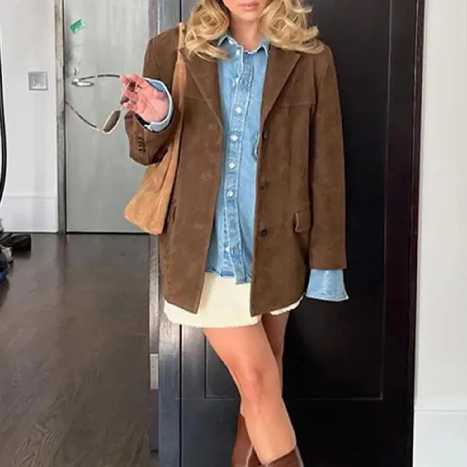 Suede Jackets for Women 2024 Brown Faux Leather Jacket Old Money Aesthetic Suede Blazer Y2K Outerwear Winter Coat
