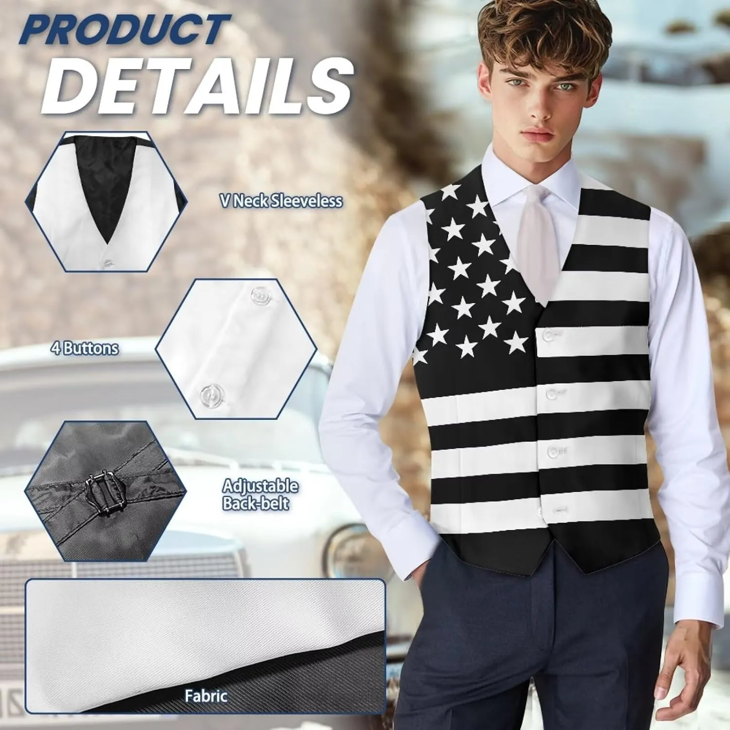 Suit Vest for Men Big and Tall V-Neck Formal Vest Slim Fit Button Waistcoat Vests