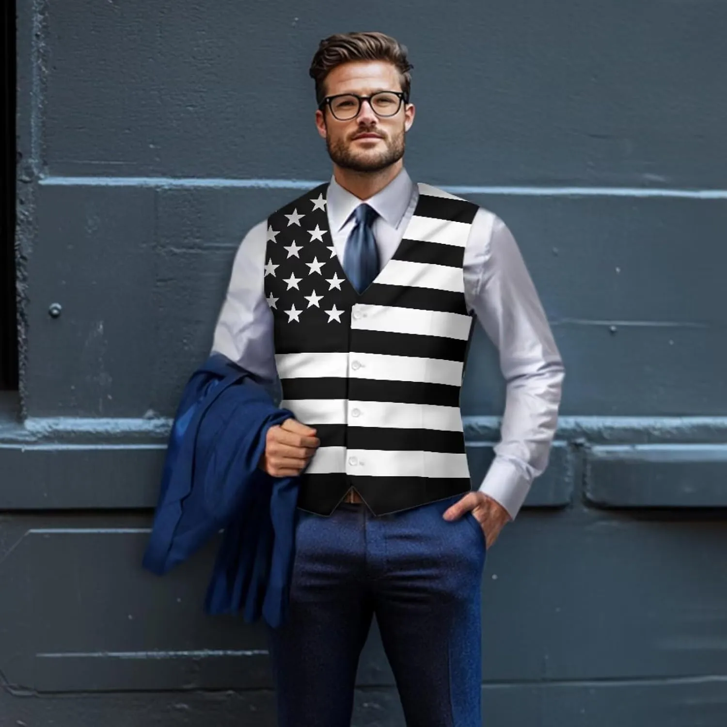 Suit Vest for Men Big and Tall V-Neck Formal Vest Slim Fit Button Waistcoat Vests
