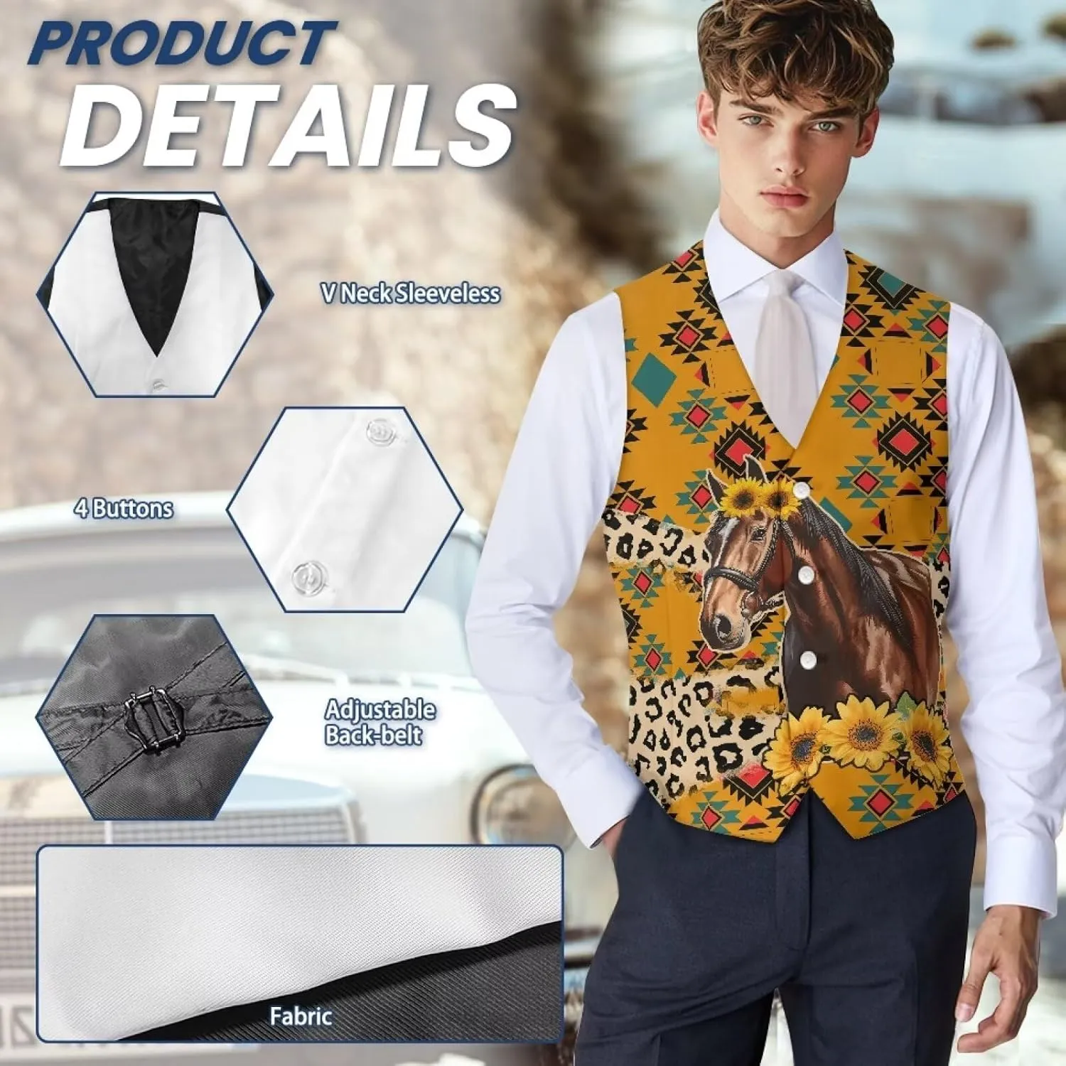 Suit Vest for Men Big and Tall V-Neck Formal Vest Slim Fit Button Waistcoat Vests