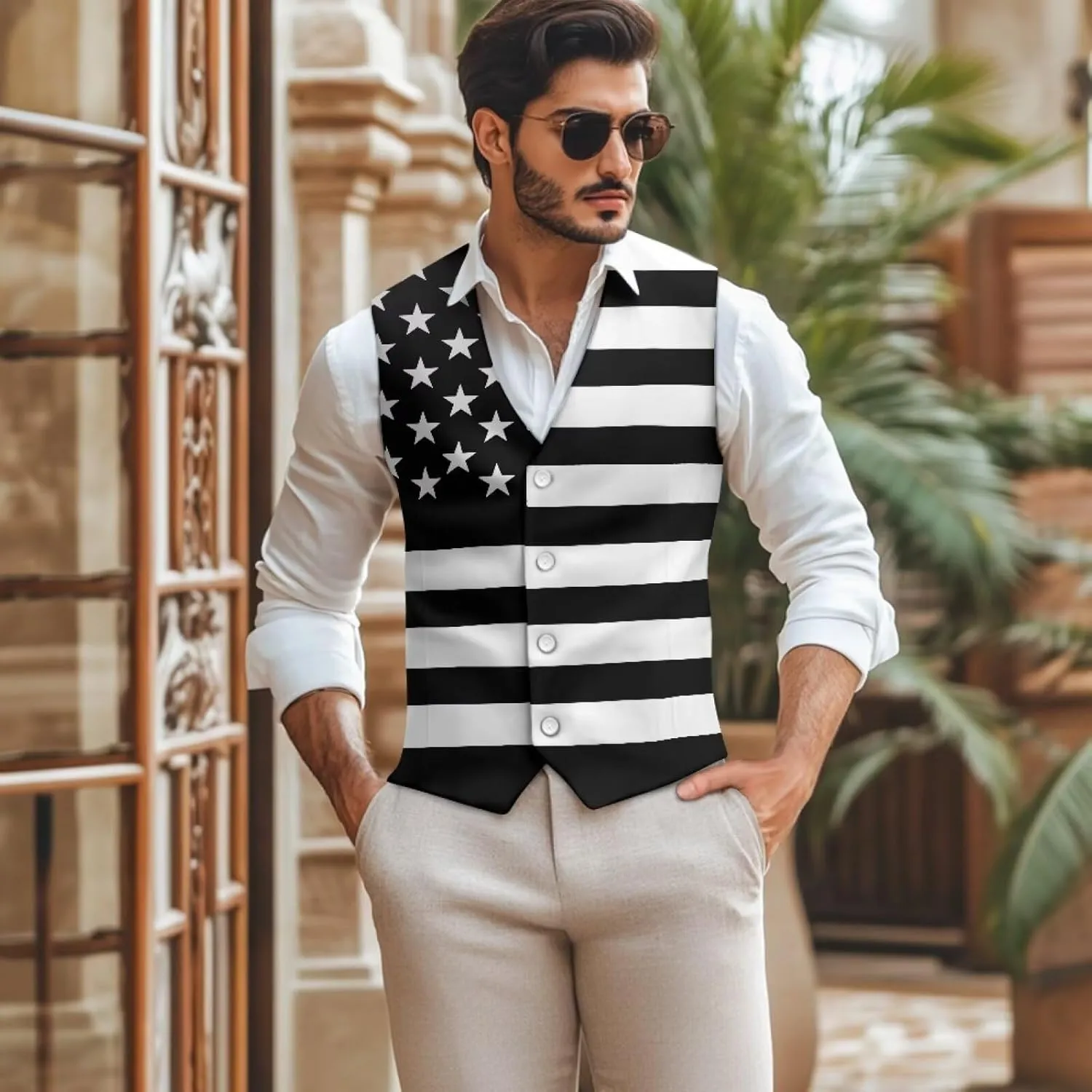 Suit Vest for Men Big and Tall V-Neck Formal Vest Slim Fit Button Waistcoat Vests