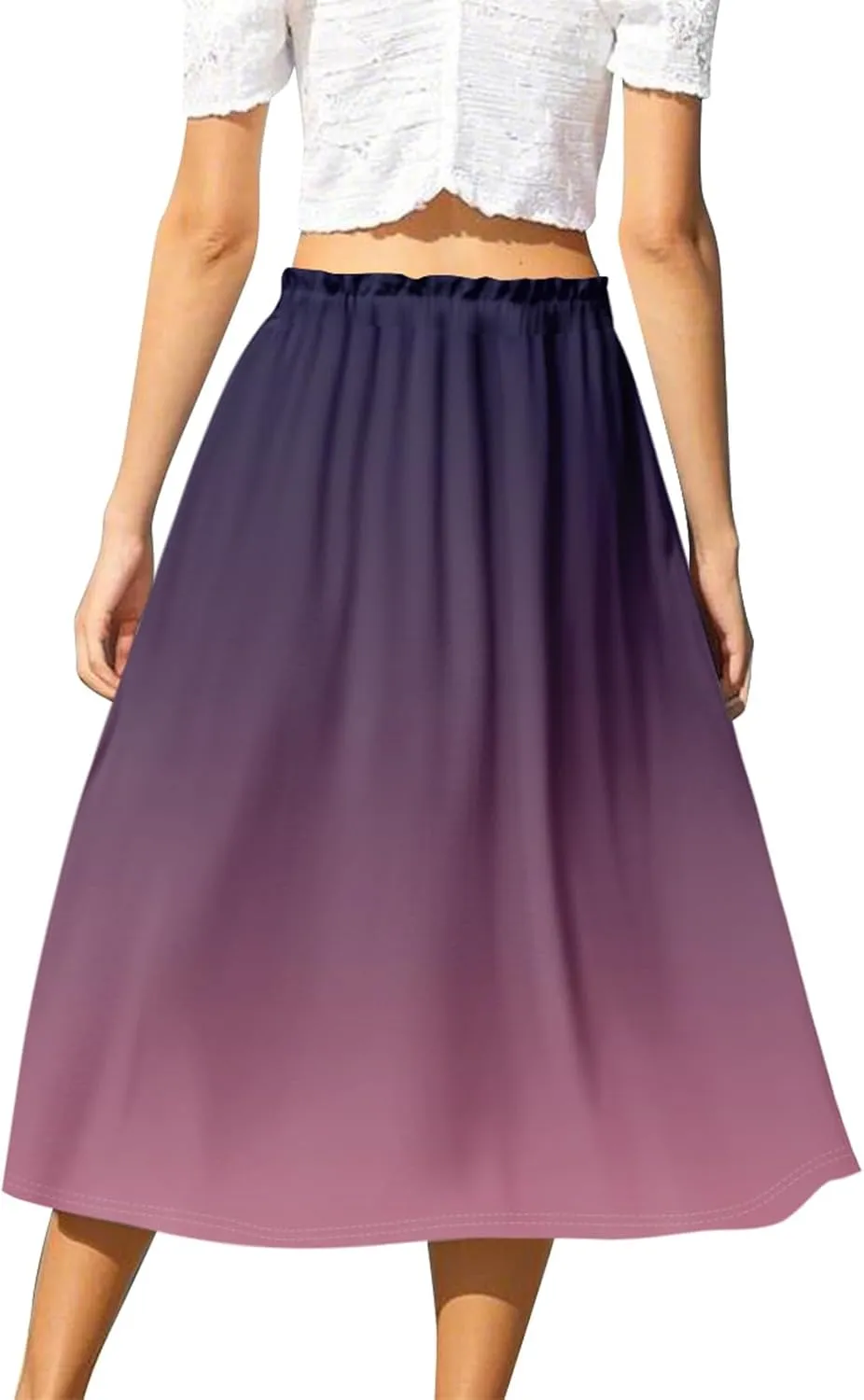 Summer Midi Skirts for Women 2025 Drawstring Elastic Waist Calf Length Skirts Pleated A-Line Polka Dots Boho Skirt