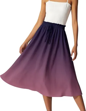 Summer Midi Skirts for Women 2025 Drawstring Elastic Waist Calf Length Skirts Pleated A-Line Polka Dots Boho Skirt