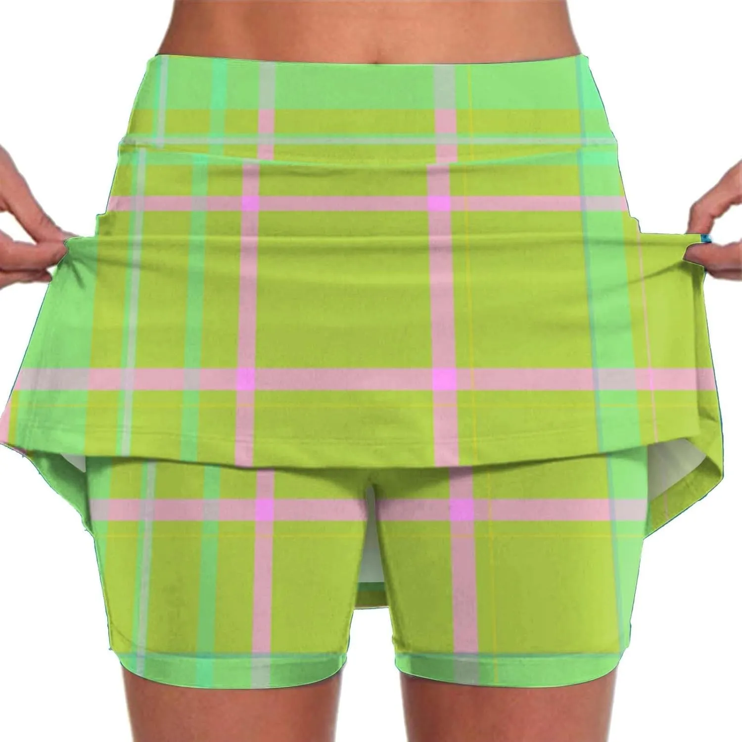 Summer Mini Tennis Skirts Women Plus Size 2024 Tight Skinny Golf Skorts Plaid Print Tummy Control Culottes Shorts Underneath