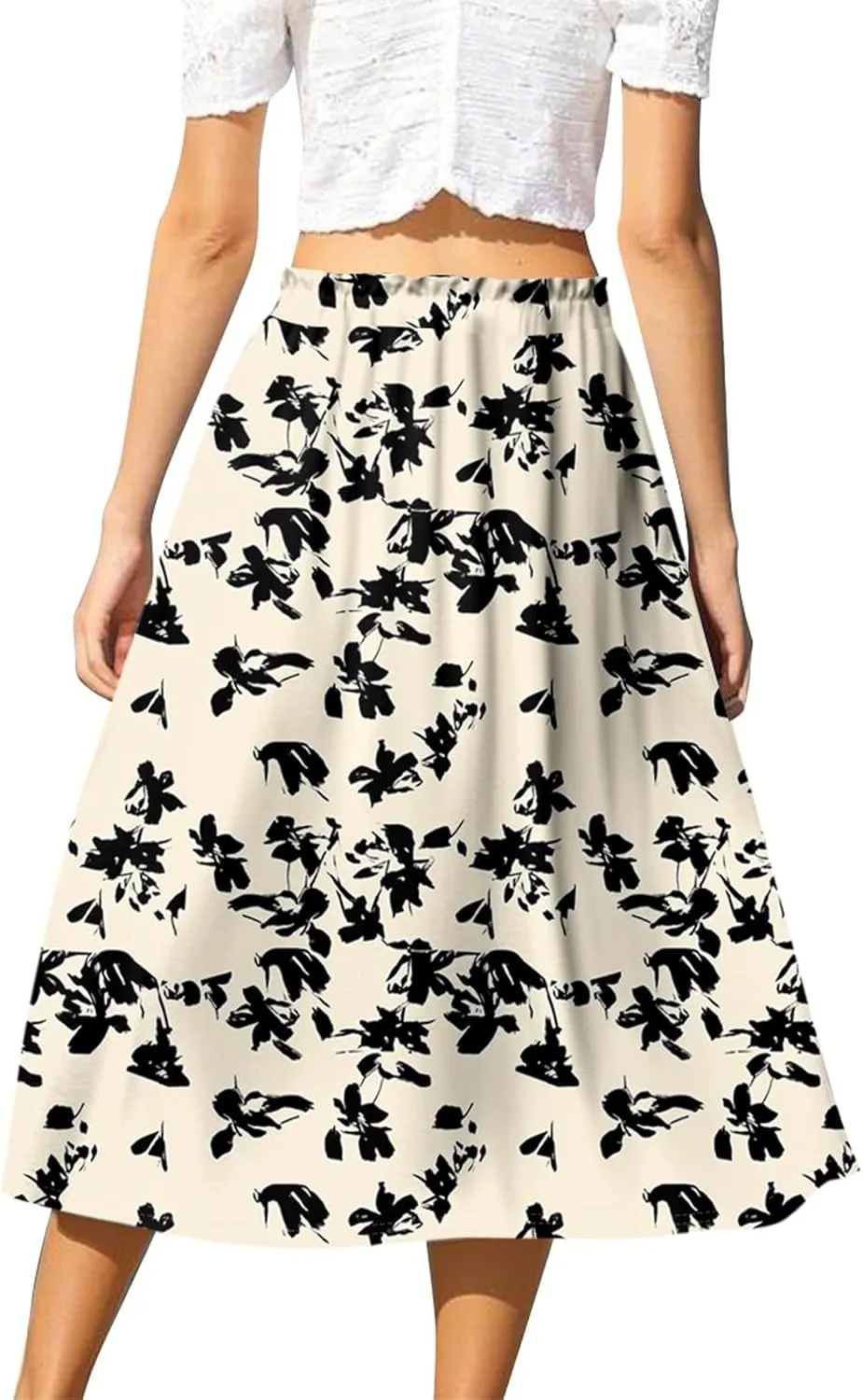 Summer Skirt for Women Midi Wrap Skirt Drawstring High Waist Knee Length Skirts A Line Floral Graphic Bohemian Skirt