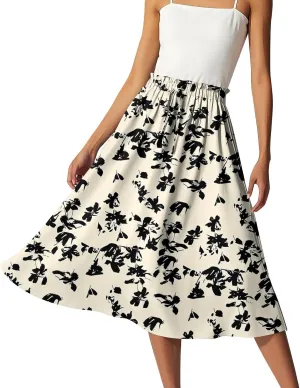 Summer Skirt for Women Midi Wrap Skirt Drawstring High Waist Knee Length Skirts A Line Floral Graphic Bohemian Skirt