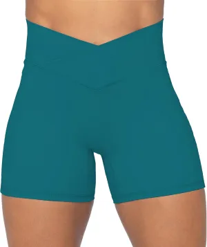 Sunzel Crossover Biker Shorts for Women, No Front Seam V High Waist Yoga Workout Gym Shorts with Tummy Control