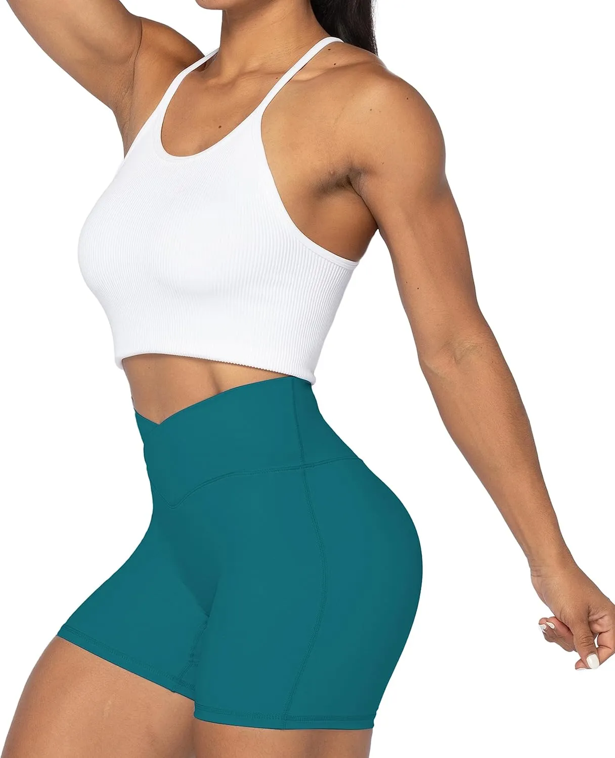 Sunzel Crossover Biker Shorts for Women, No Front Seam V High Waist Yoga Workout Gym Shorts with Tummy Control