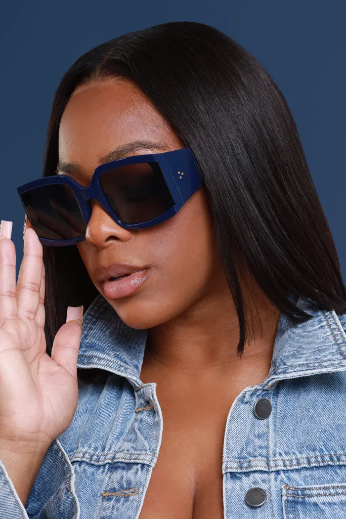 Supernova Oversized Trendy Sunglasses - Navy Blue