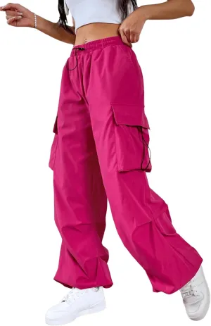 SweatyRocks Women's Drawstring Elastic Waist Loose Pants Casual Flap Pocket Cargo Pants Trousers