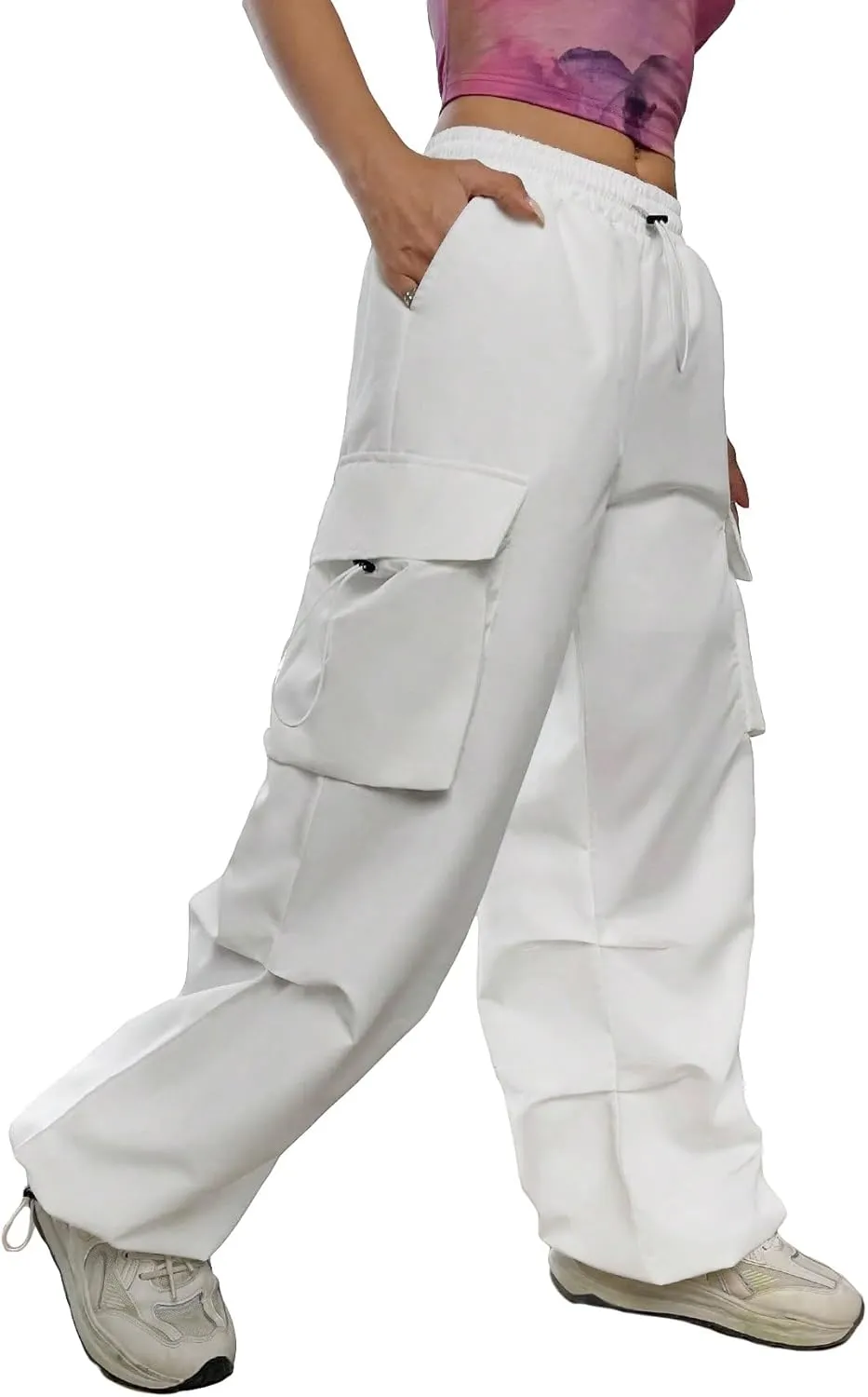 SweatyRocks Women's Drawstring Elastic Waist Loose Pants Casual Flap Pocket Cargo Pants Trousers