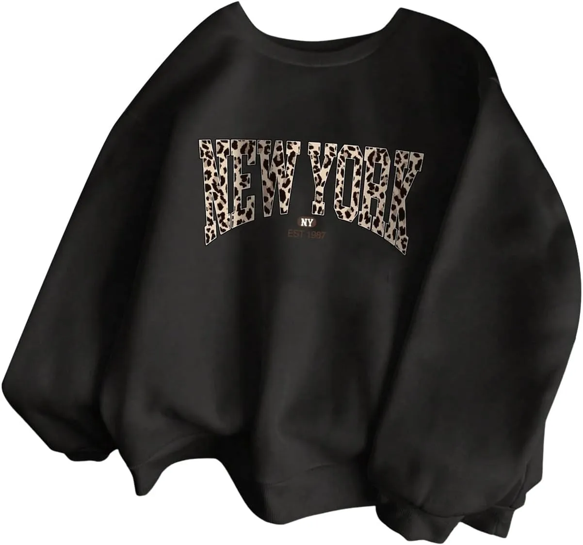 SweatyRocks Women's Letter Leopard Print Sweatshirt Crewneck Long Sleeve Oversized Pullover Tops