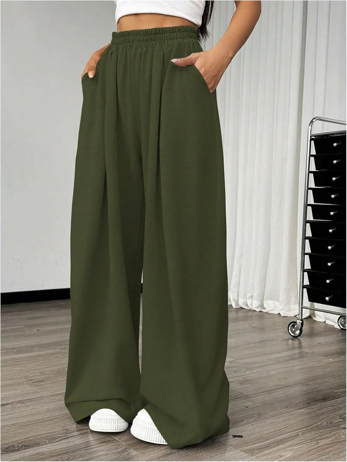 SweatyRocks Women's Wide Leg Pants Elastic High Waist Loose Athletic Sweatpants with Pockets