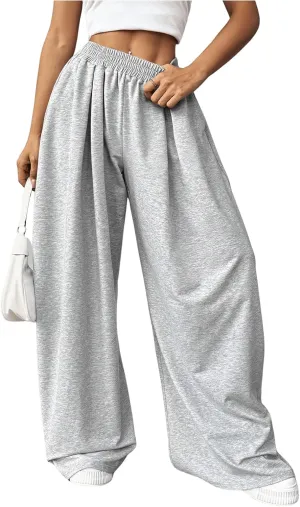 SweatyRocks Women's Wide Leg Pants Elastic High Waist Loose Athletic Sweatpants with Pockets