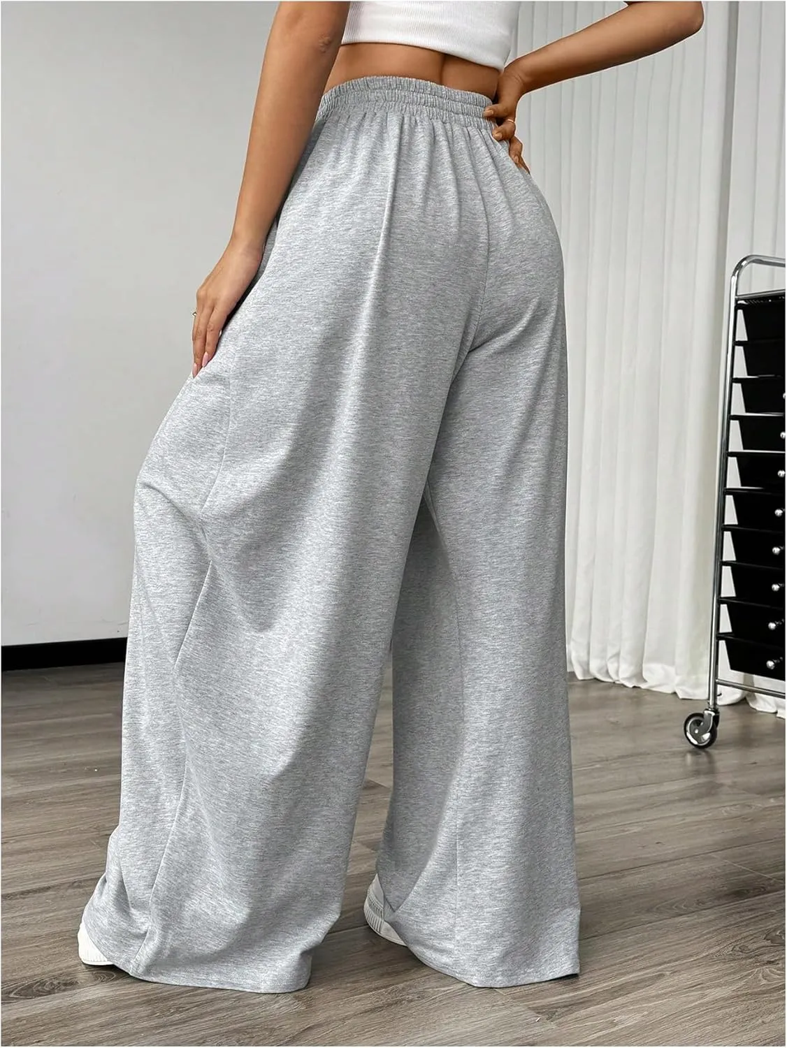 SweatyRocks Women's Wide Leg Pants Elastic High Waist Loose Athletic Sweatpants with Pockets