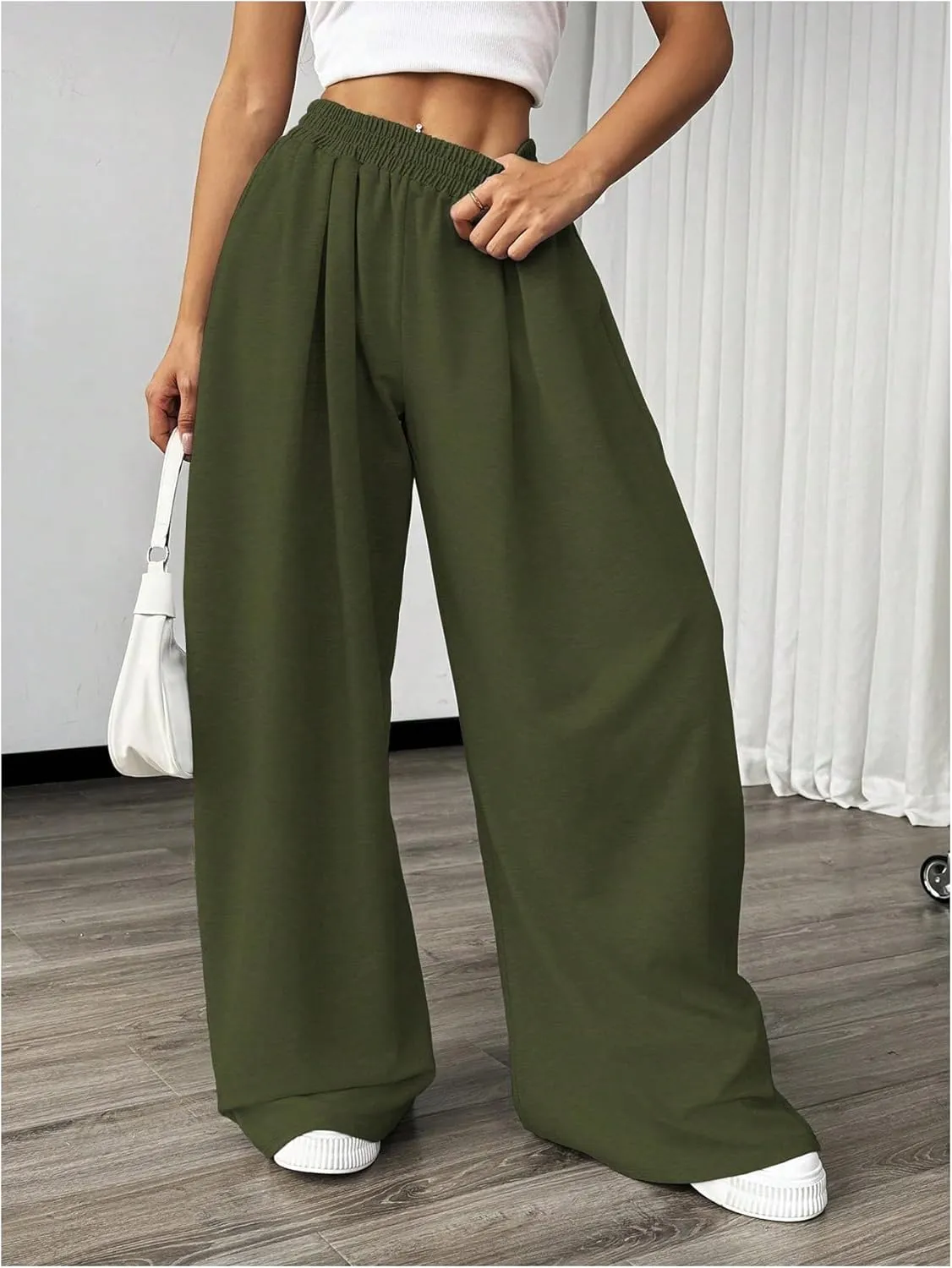 SweatyRocks Women's Wide Leg Pants Elastic High Waist Loose Athletic Sweatpants with Pockets