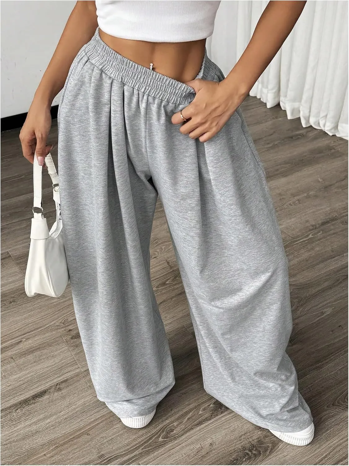 SweatyRocks Women's Wide Leg Pants Elastic High Waist Loose Athletic Sweatpants with Pockets