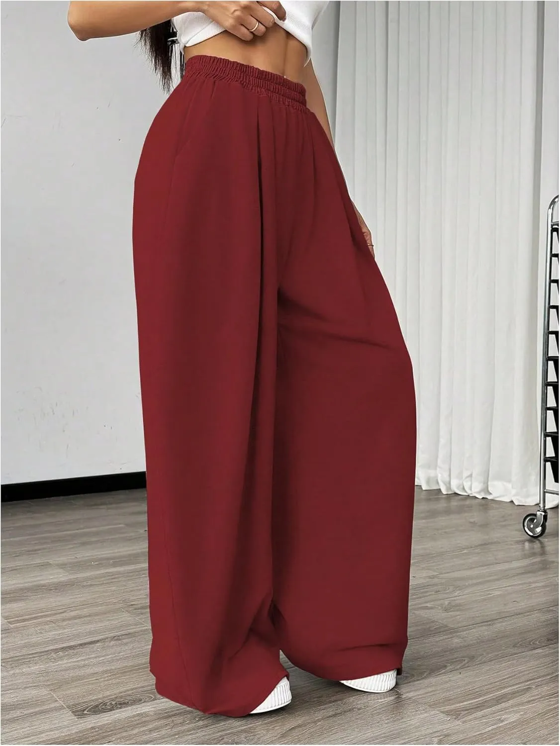 SweatyRocks Women's Wide Leg Pants Elastic High Waist Loose Athletic Sweatpants with Pockets