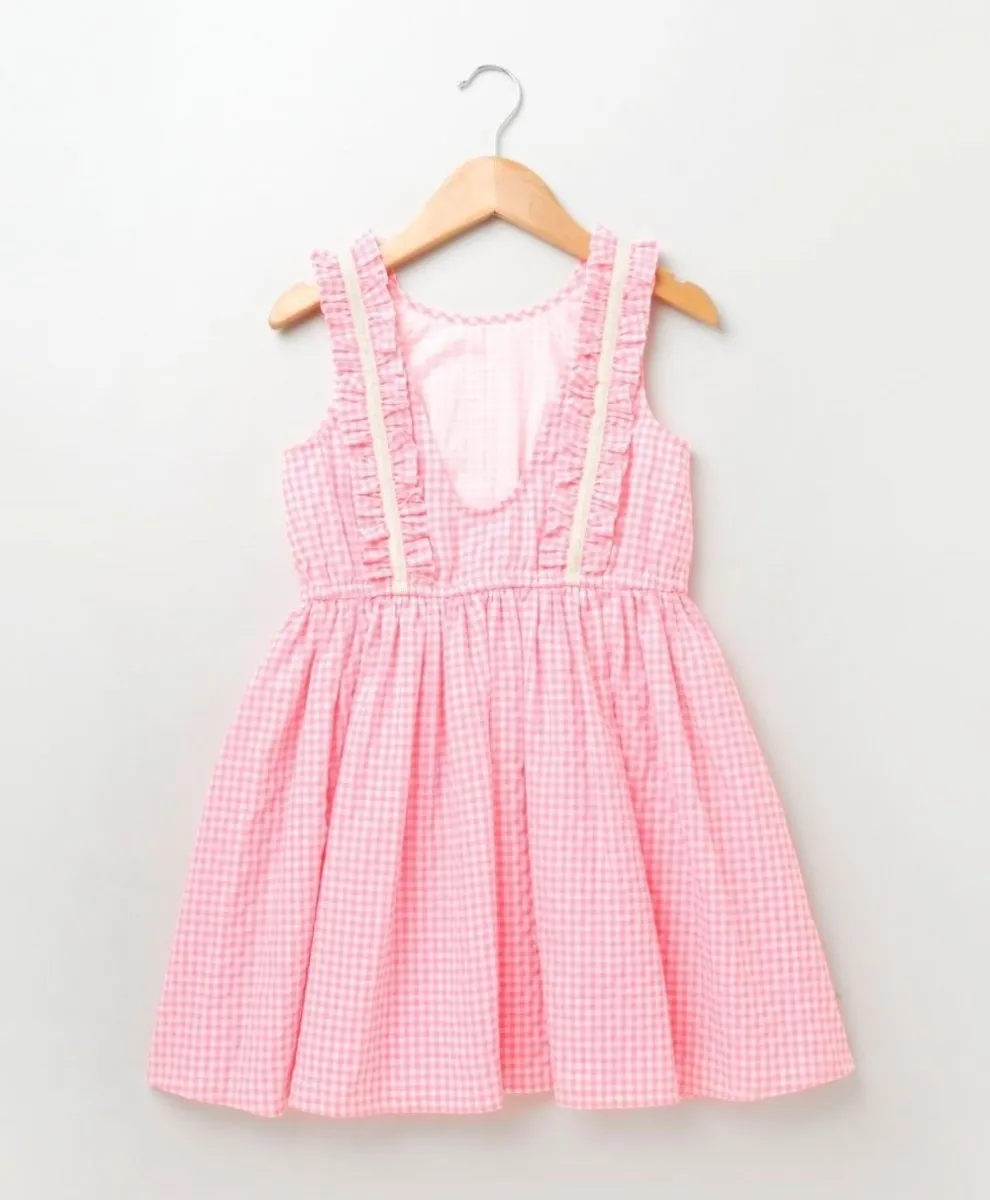 Sweetlime by AS Round Neck, Sleeveless & Lace Detailing Dress - Neon Pink