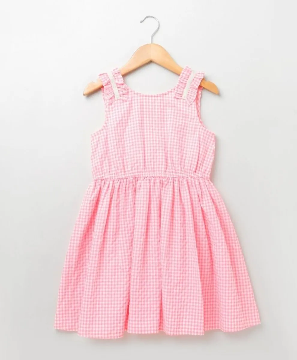 Sweetlime by AS Round Neck, Sleeveless & Lace Detailing Dress - Neon Pink