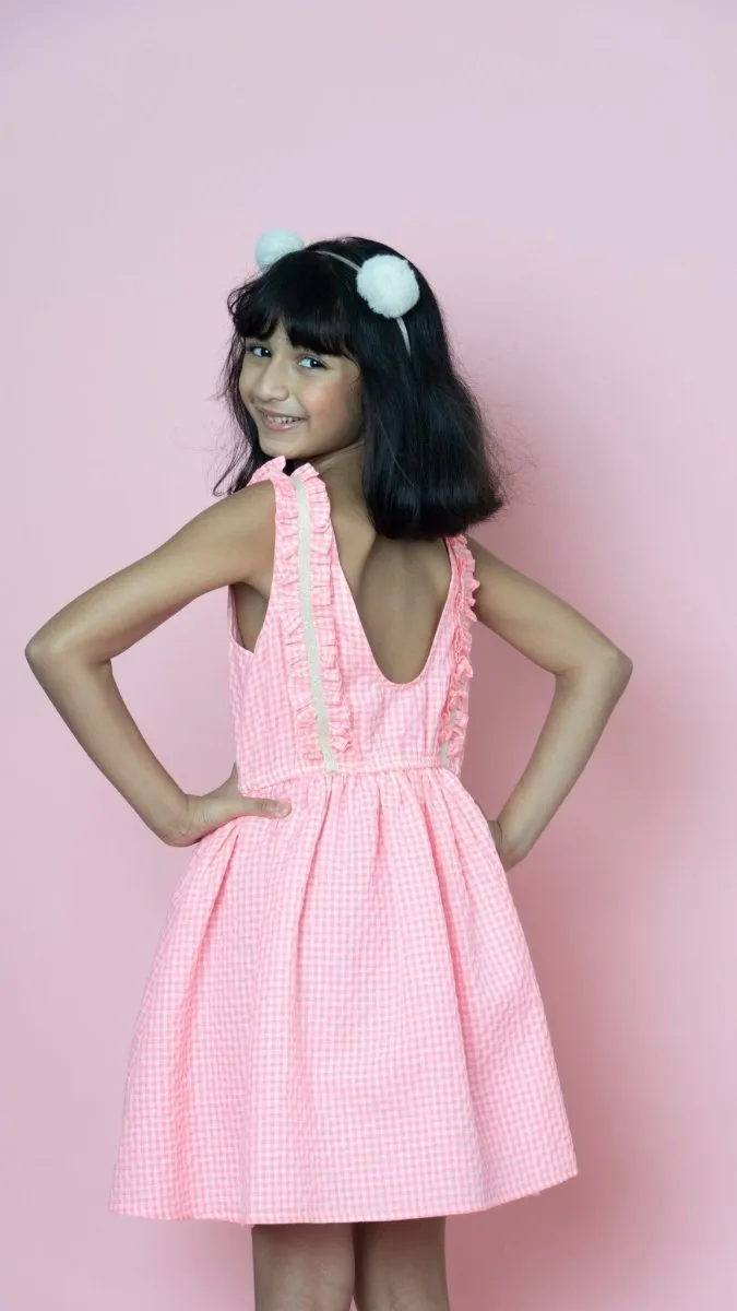 Sweetlime by AS Round Neck, Sleeveless & Lace Detailing Dress - Neon Pink