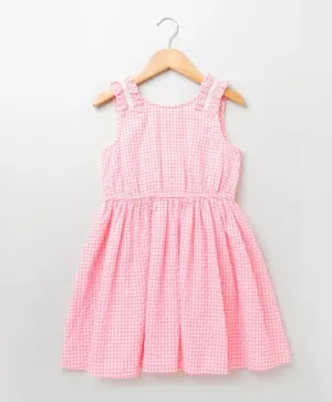 Sweetlime by AS Round Neck, Sleeveless & Lace Detailing Dress - Neon Pink