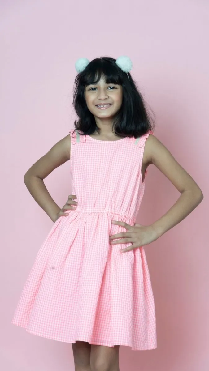 Sweetlime by AS Round Neck, Sleeveless & Lace Detailing Dress - Neon Pink